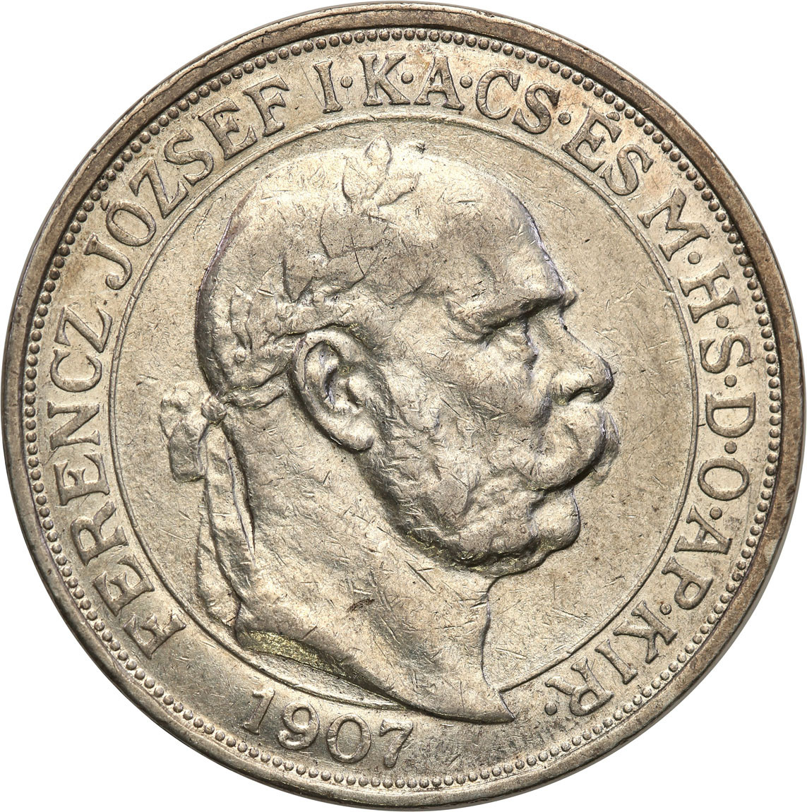 Węgry. 5 koron 1907 KB, Kremnica,